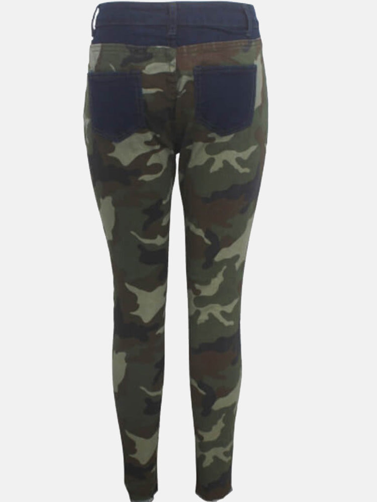 Ripped Camouflage Printed Jeans Jeans