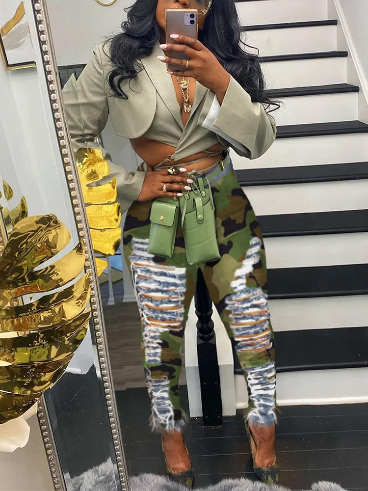 Ripped Camouflage Printed Jeans Camouflage / S Jeans Main image