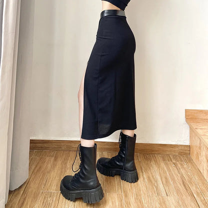 2024 New Black Sexy Irregular Split Long Bodycon Skirt for Women