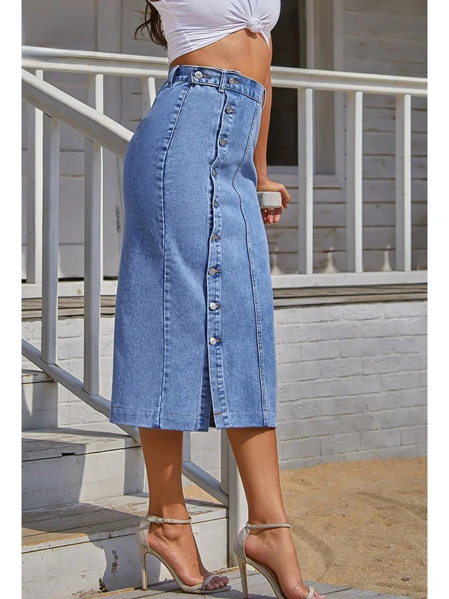 Button A line Side Split Office Lady Midi Skirt Main image