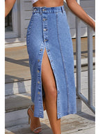 Button A line Side Split Office Lady Midi Skirt