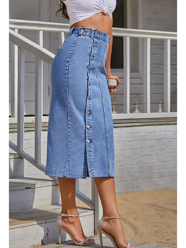 Button A-line Side Split Office Lady Midi Skirt Secondary image