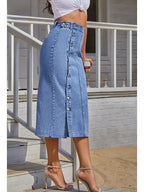 Button A line Side Split Office Lady Midi Skirt