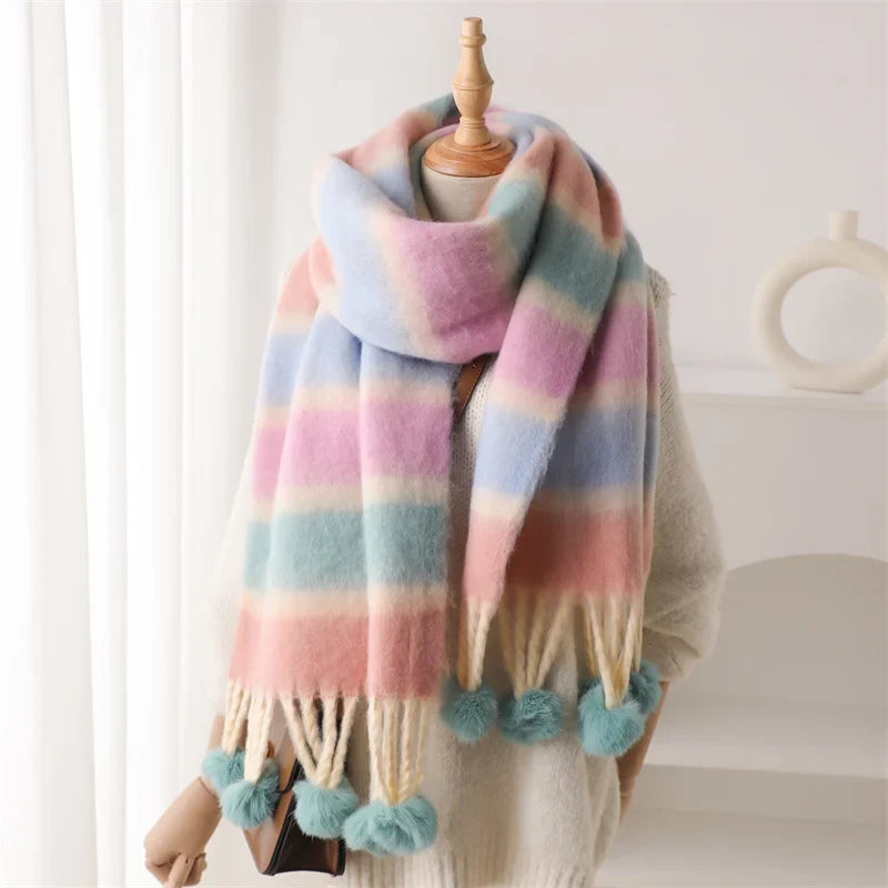 2024 Winter Multicolor Cashmere Loop Yarn Pashmina Scarf Pink Scarfs-L
