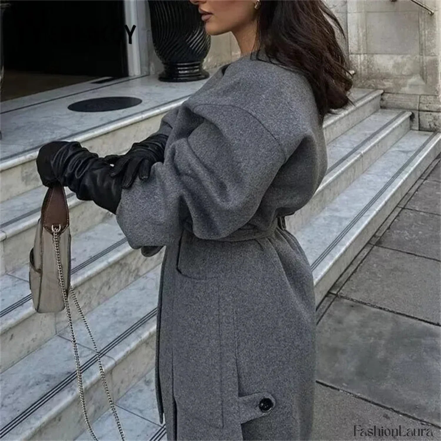 2024 Autumn Winter Women Elegant Lace up Wool Blends Long Coats