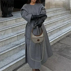 2024 Autumn Winter Women Elegant Lace up Wool Blends Long Coats