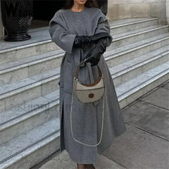 2024 Autumn Winter Women Elegant Lace up Wool Blends Long Coats