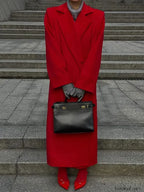 2024 New Red Lapel Woolen Overcoats For Women