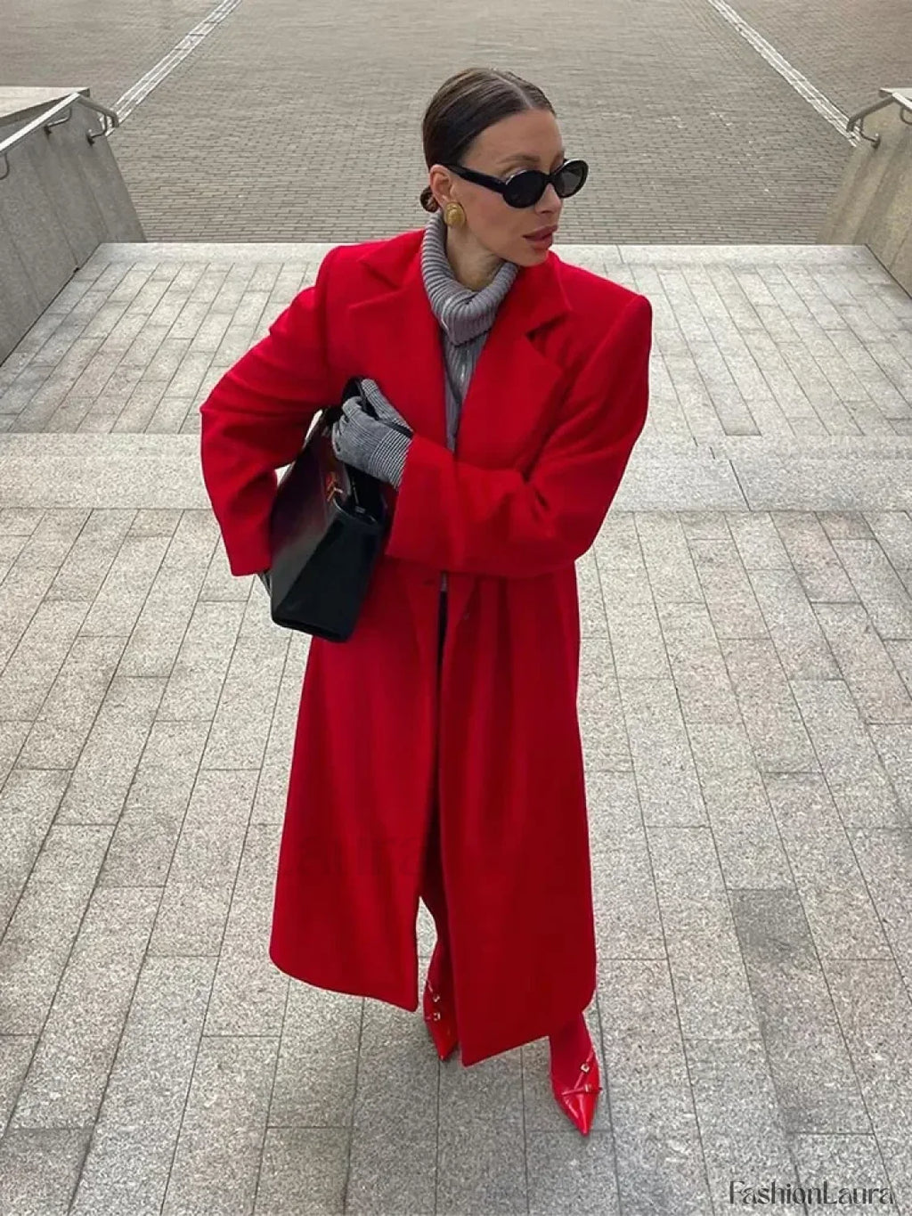 2024 New Red Lapel Woolen Overcoats For Women Red / S