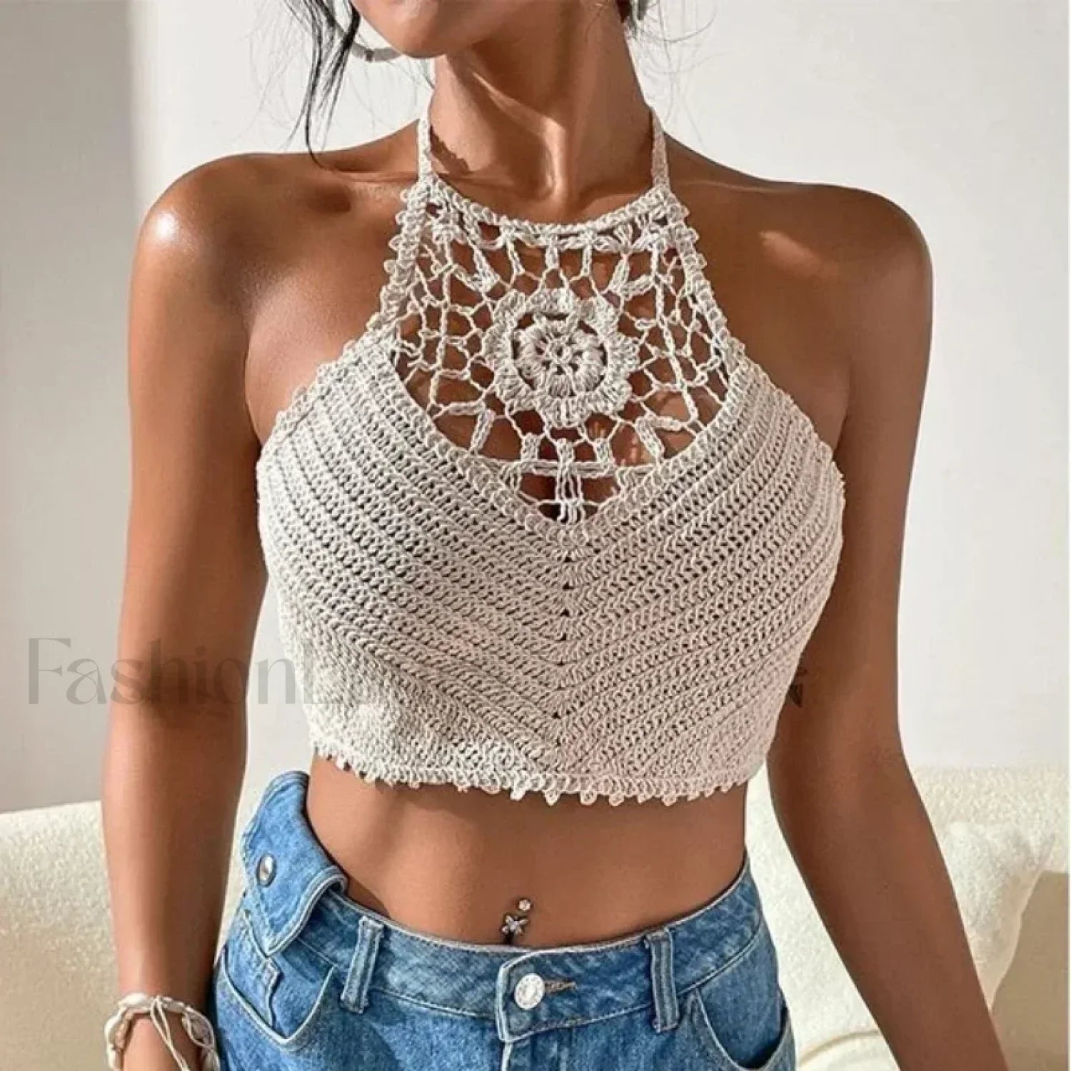 2024 Retro Tassel Spaghetti Strap Crop Top WHITE4 / One Size(40 65kg) Main image