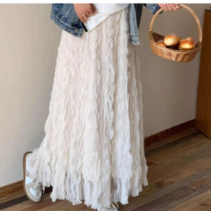 Wave Pleated High Waist Solid Fashion Skirt