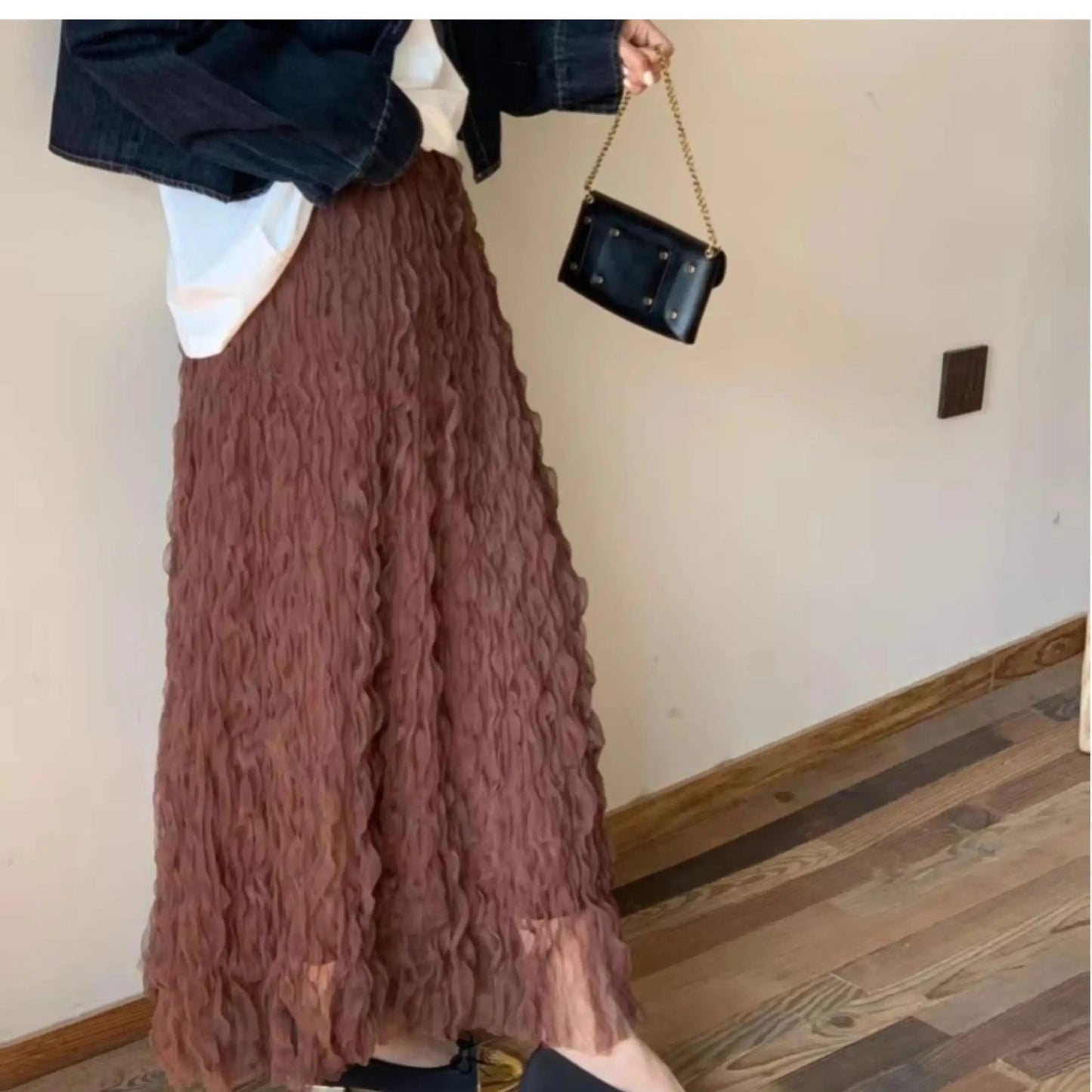 Wave Pleated High Waist Solid Fashion Skirt