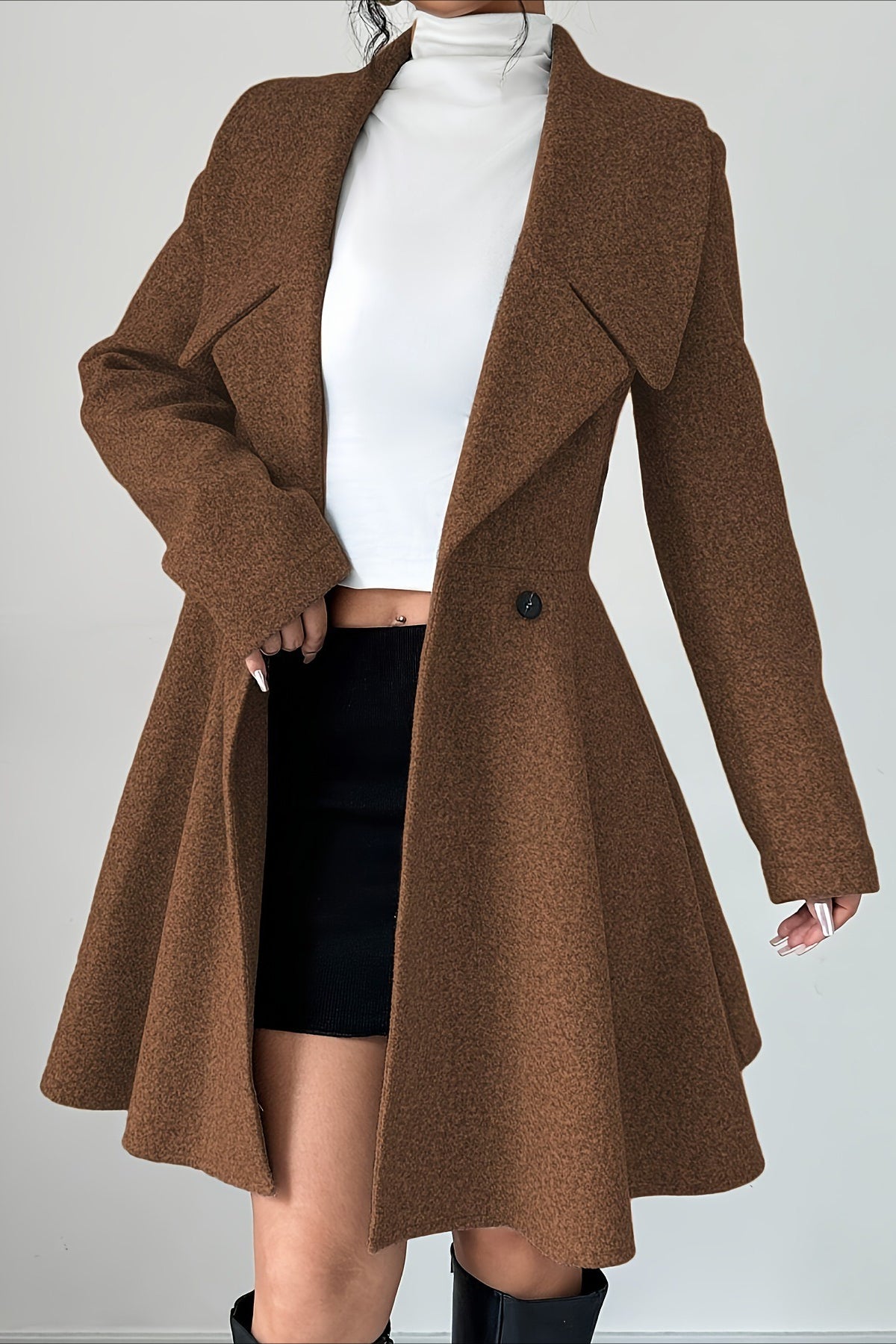Button Waist Mid Length Sleeve Overcoat