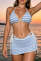 Striped Tie Detail Triangle Three Piece Swim Set