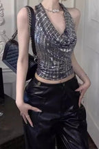 Sequin Halter Backless Halter Top