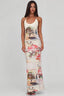 Printed Halter Patchwork Knit Slim Long Floral Dress