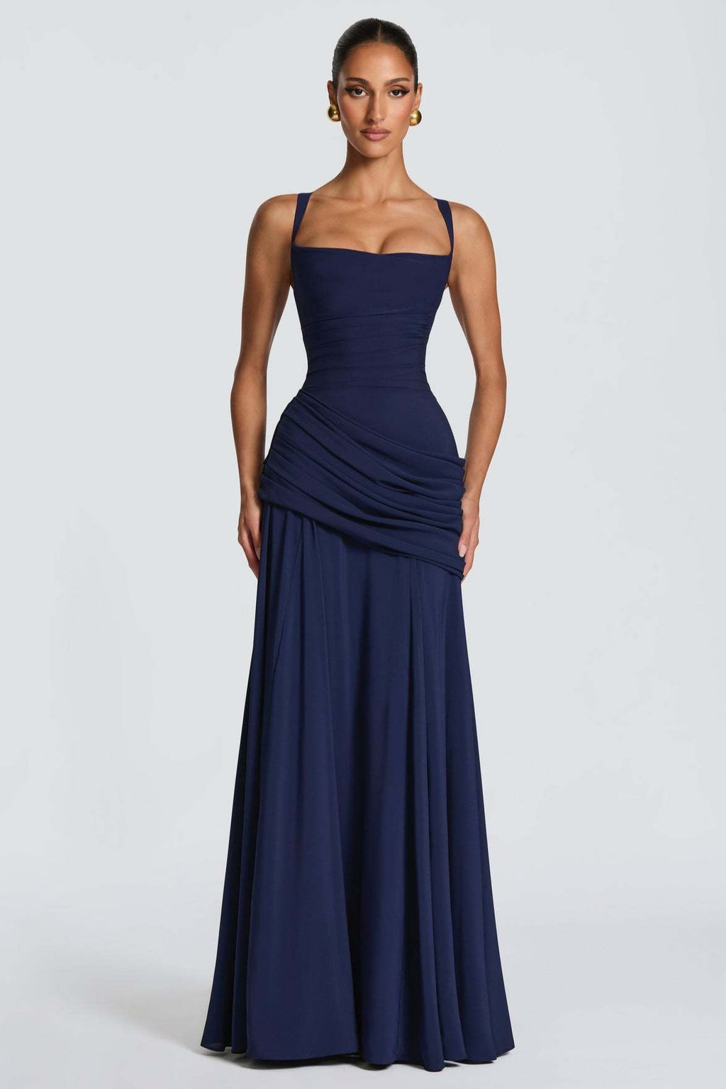 Square Neck Ruched Milk Silk Formal Dress
