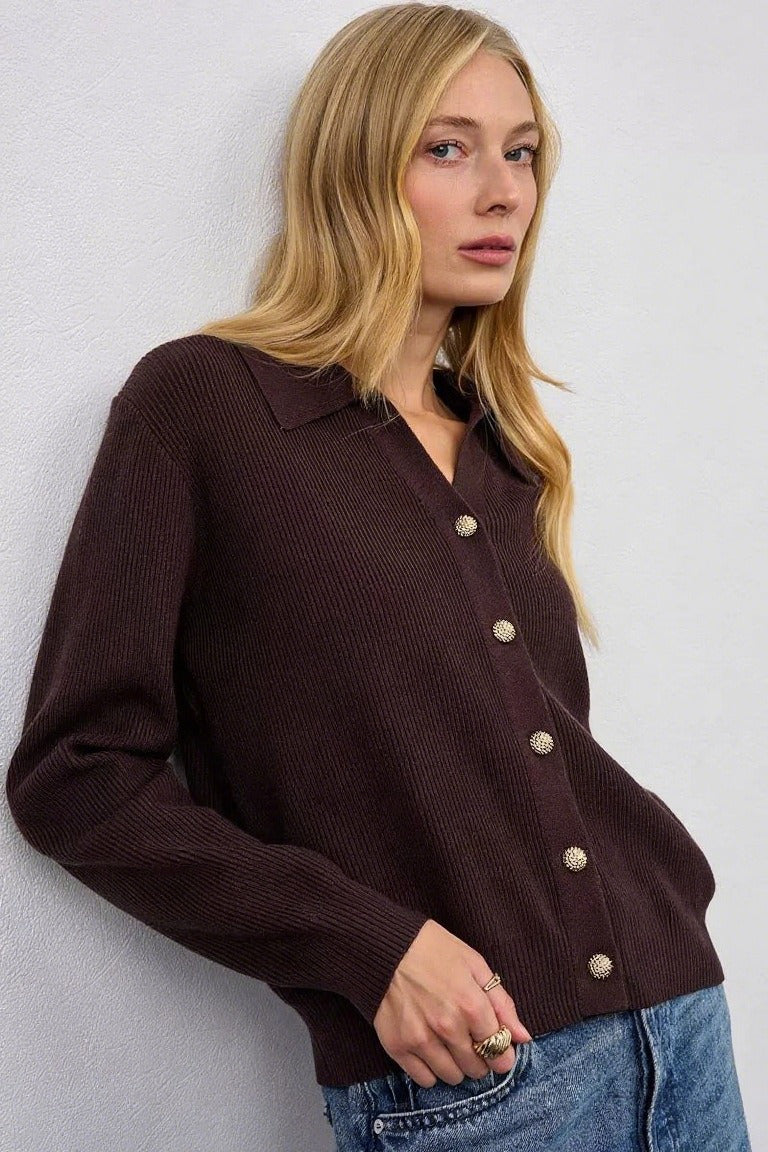 Solid V Neck Button Down Cardigan Secondary image