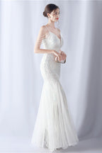 Beaded Mesh Cocktail Maxi Dress
