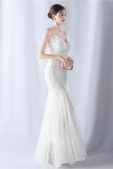 Beaded Mesh Cocktail Maxi Dress