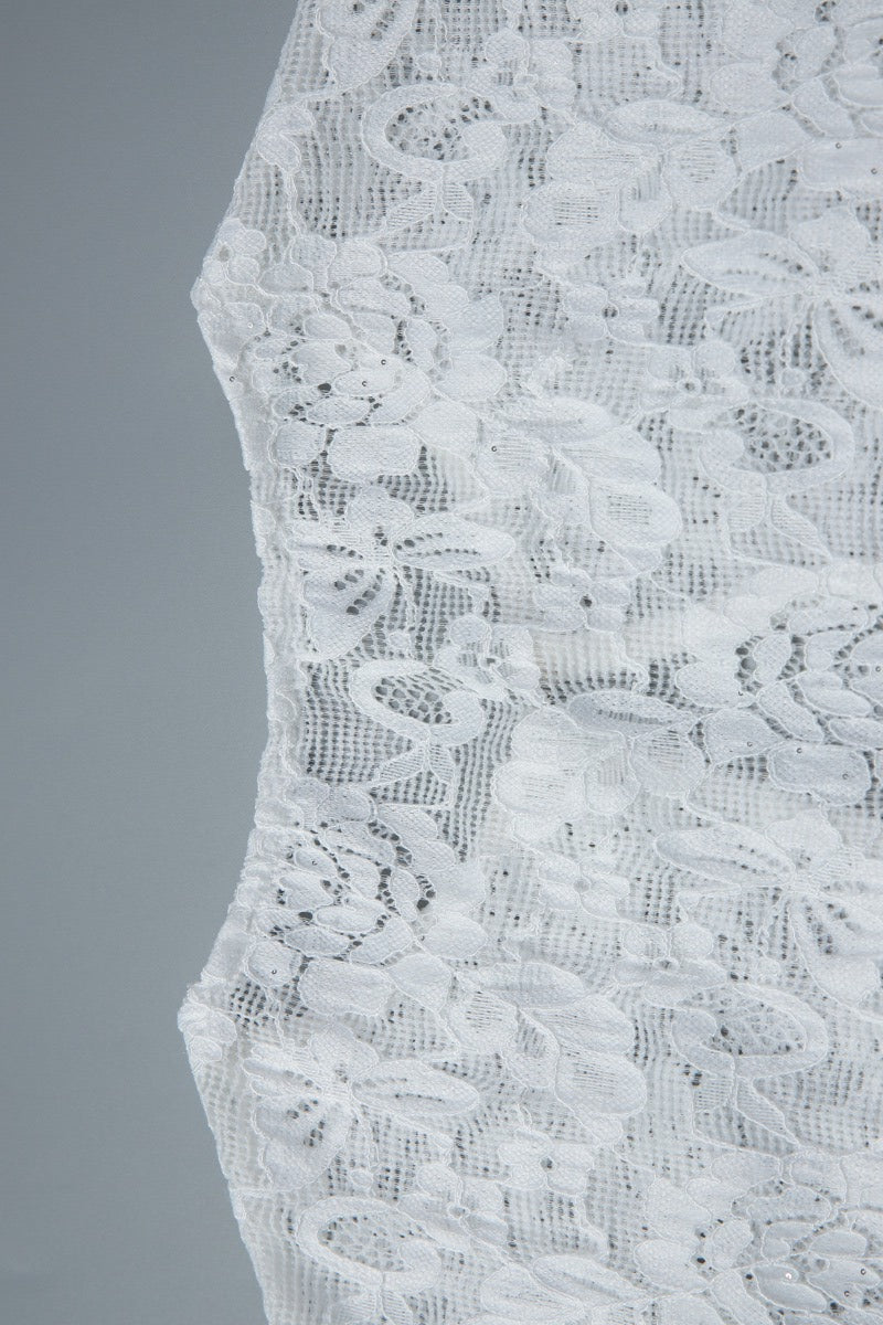 White Floral Lace Hollow Out Sheer Tee