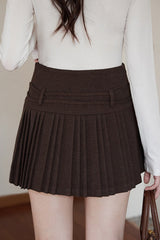 Solid Wool Pleated High Waist Skirt