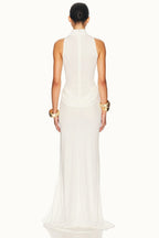 High Neck Ruched Side Slit Formal Dress