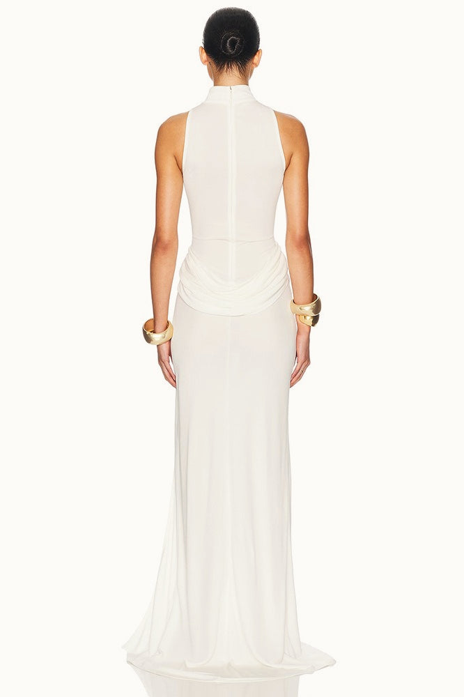 High Neck Ruched Side Slit Formal Dress