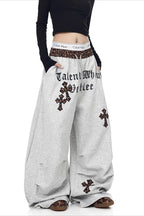 Gothic Cross Graphic Baggy Barrel Leg Sweatpants