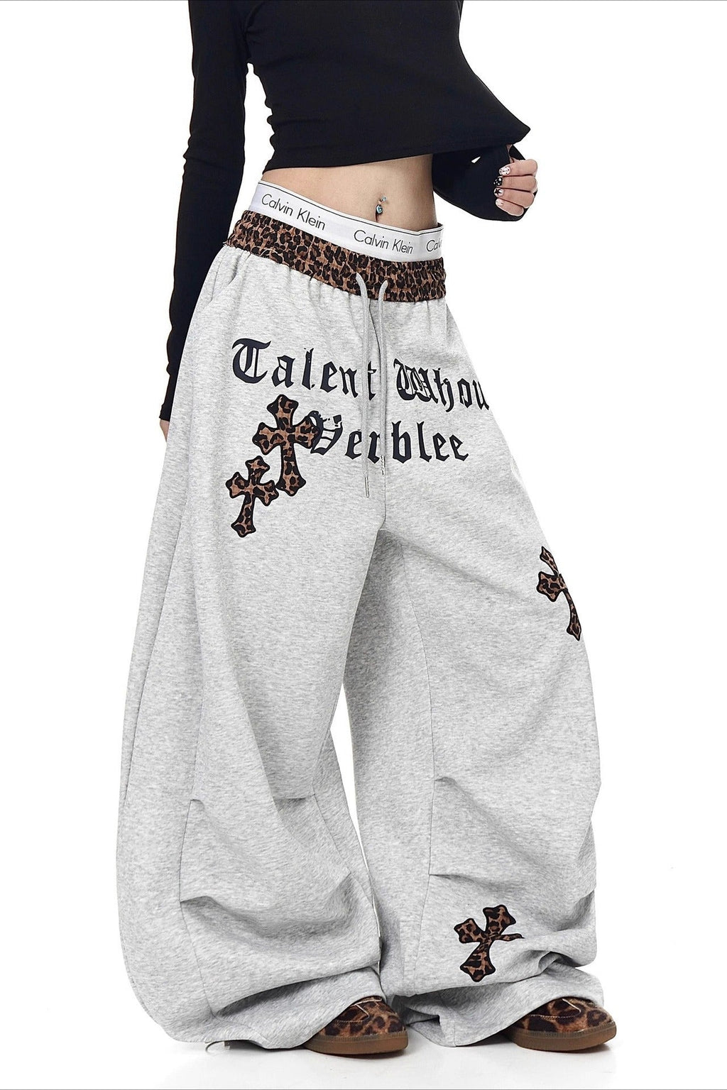 Gothic Cross Graphic Baggy Barrel Leg Sweatpants