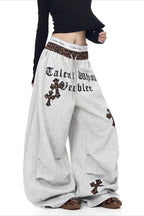 Gothic Cross Graphic Baggy Barrel Leg Sweatpants