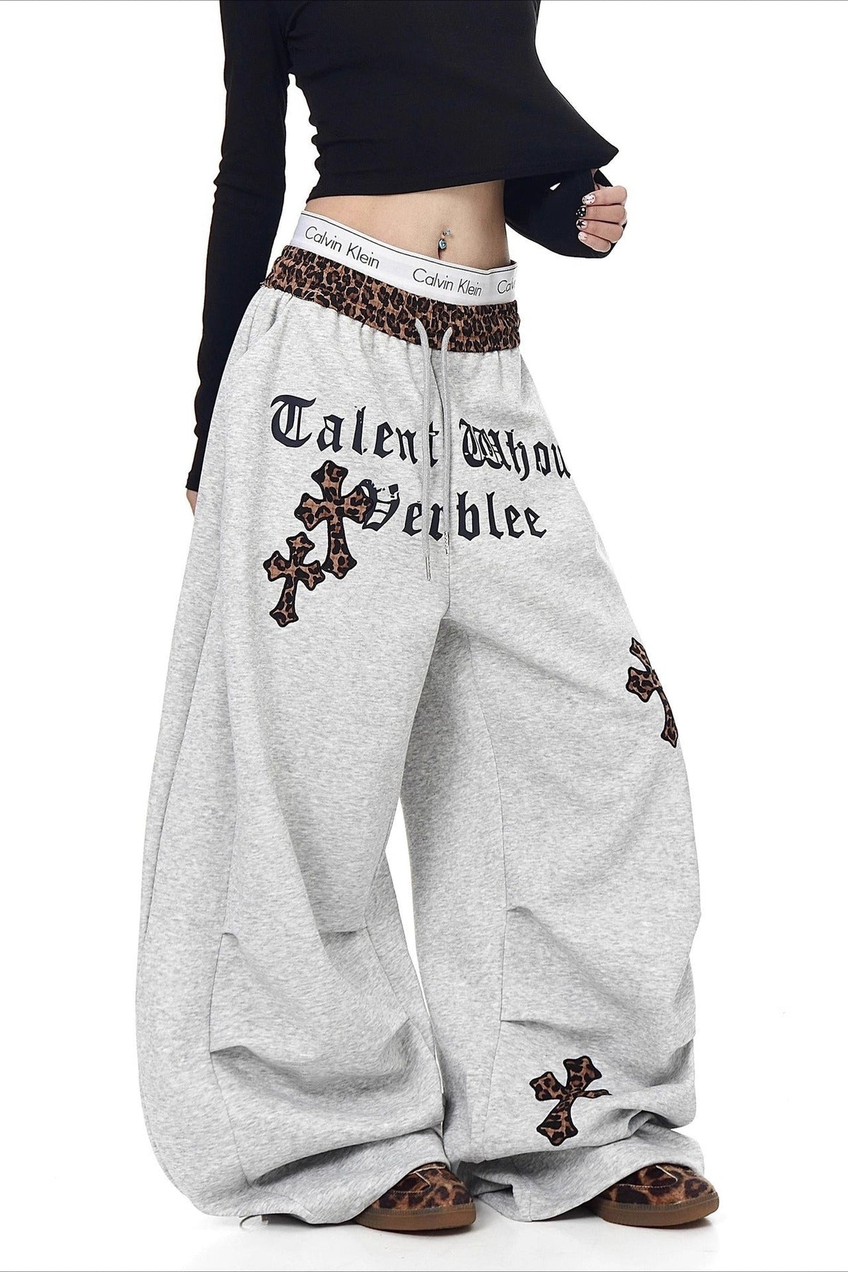 Gothic Cross Graphic Baggy Barrel Leg Sweatpants