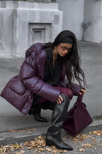 Solid Color Zipped Hooded Puffer Jacket