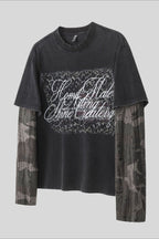 Script Graphic Camo Layered Long Sleeve T-Shirt