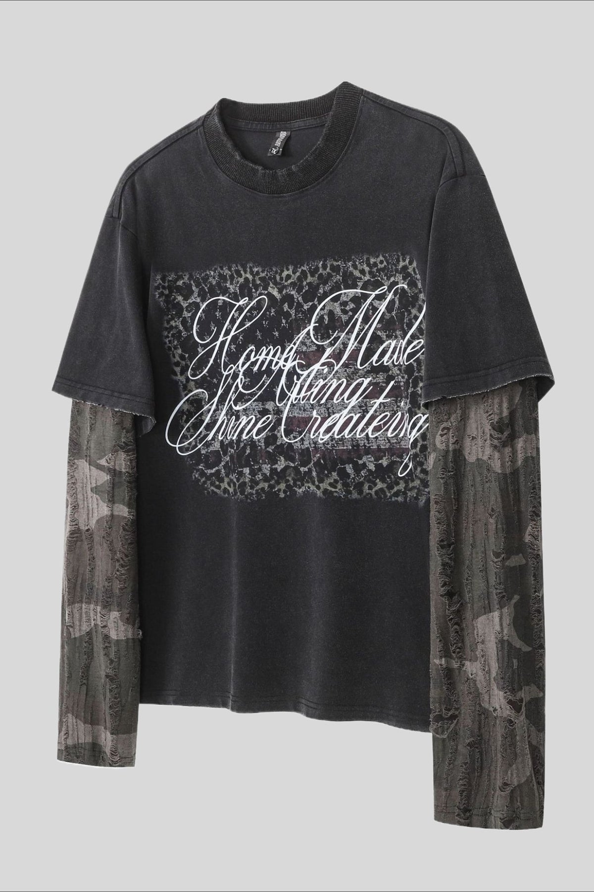 Script Graphic Camo Layered Long Sleeve T-Shirt