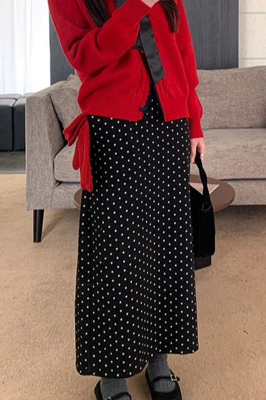 High Waist Polka Dot Back Slit Skirt Secondary image
