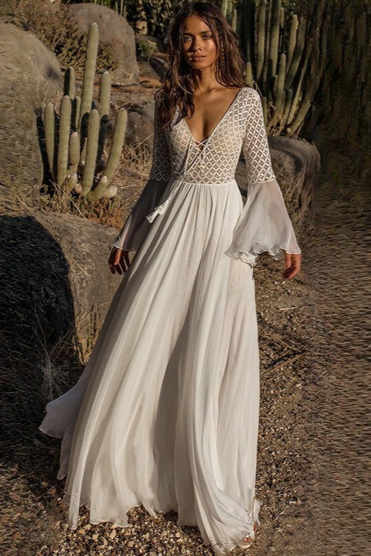 Lace Cutout Bell Sleeve Boho Dress Main image