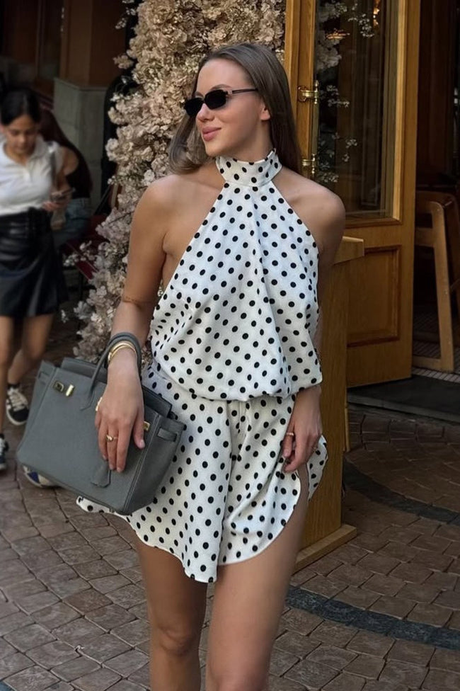 Sexy Polka Dot Halter Backless Tie Mini Dress Main image