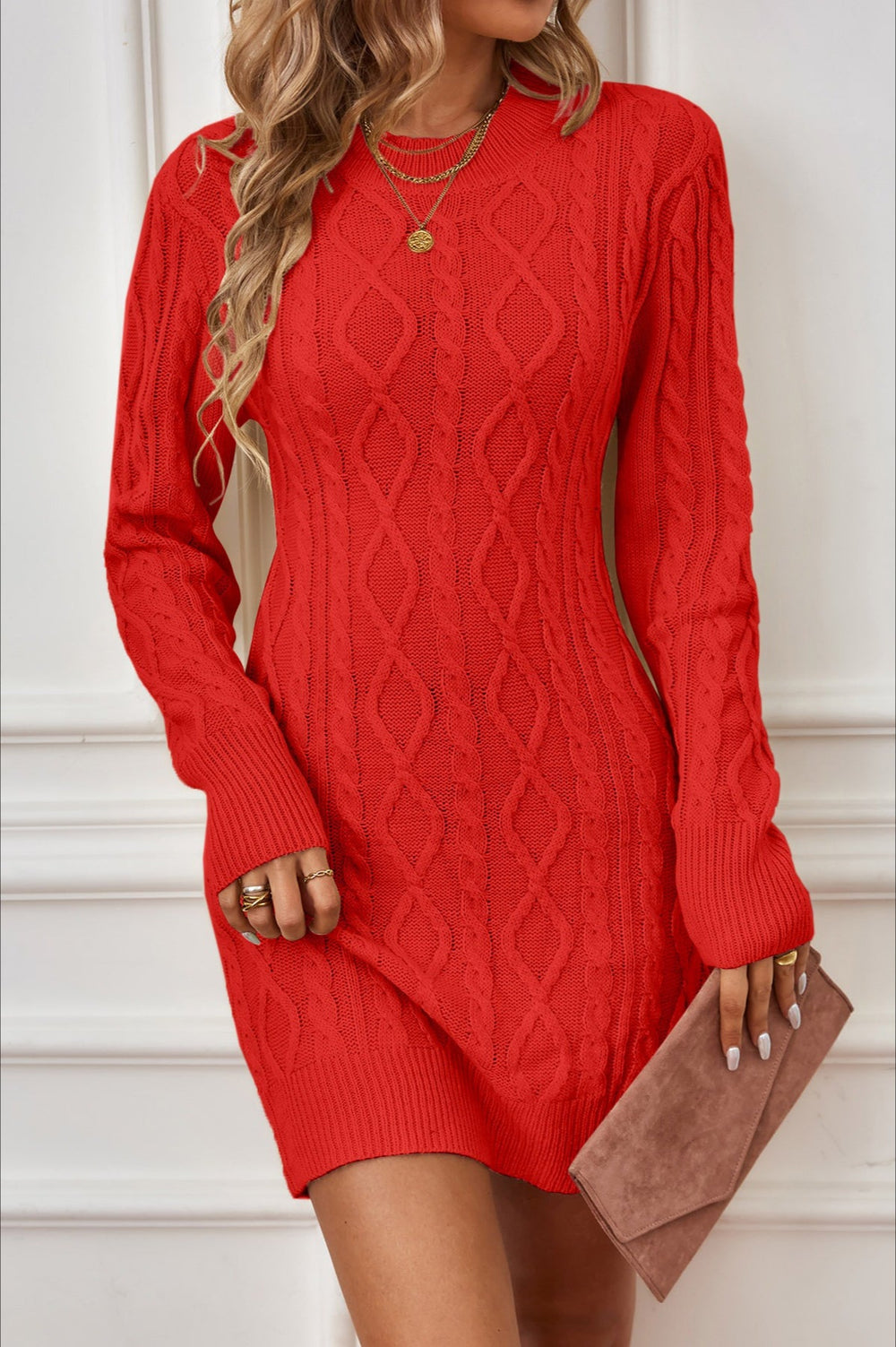 Long Sleeve Cable Knit Backless Sweater Dress