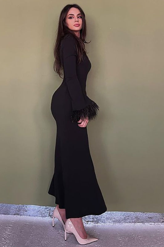 Feather Trim Bodycon Maxi Sweater Dress Secondary image