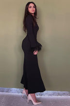 Feather Trim Bodycon Maxi Dress