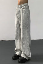 White Dirty Fit Vintage Relaxed Straight Jeans