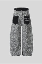 Leopard Contrast Pocket Barrel Leg Pants