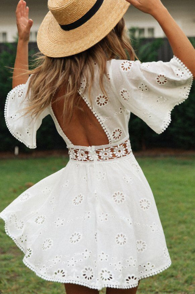 Cutout Round Neck Short Sleeve Boho Dress Secondary image