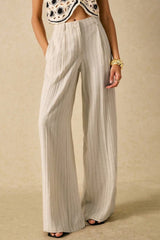 Linen Stripe High Waist Fluid Wide Leg Pants