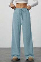 Draped Drawstring Wide Leg Knit Pants