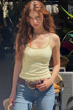 Beige Lace Patchwork U Neck Cami