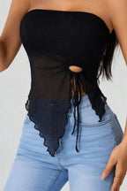 Asymmetric Strapless Tie Front Tube Top