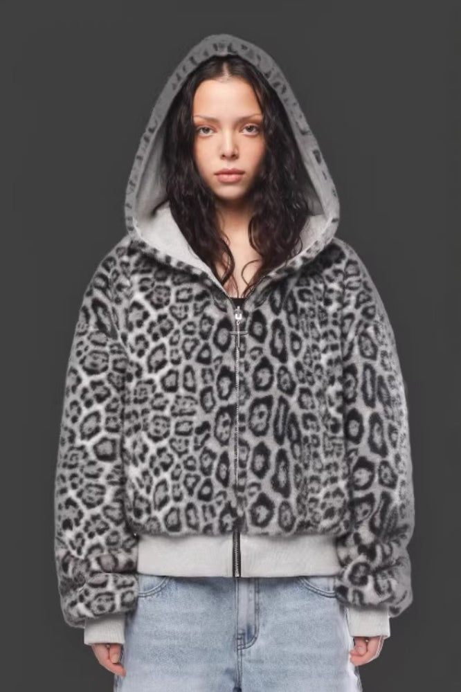 Reversible Leopard Lined Zip Up Hoodie