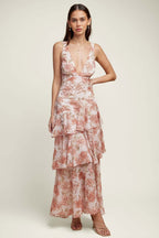 Chiffon Halter Slim Ruffle Maxi Floral Dress